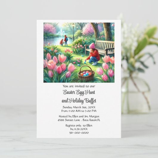 Paasbuffet en eierjacht vakantie kaart (Staand voorkant)