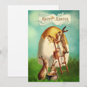  paasbundel die een ei schildert feestdagenkaart (Voorkant / Achterkant)