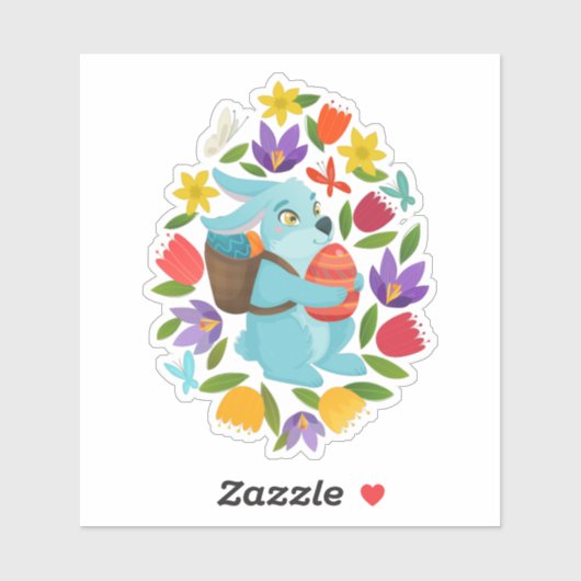 Paasbunny 2 lentbloemen sticker (Vel)