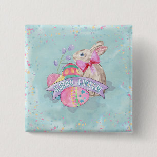 PaasBunny, Eieren en Confetti ID377 Vierkante Button 5,1 Cm