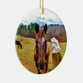 PaasBunny en bruin paard Keramisch Ornament (Rechts)