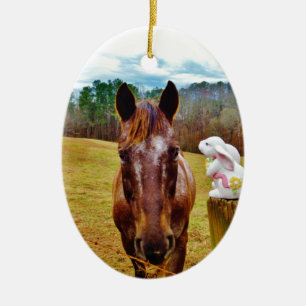 PaasBunny en bruin paard Keramisch Ornament