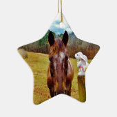 PaasBunny en bruin paard Keramisch Ornament (Rechts)
