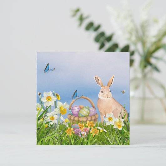 PaasBunny en Daffodils Feestdagenkaart (Staand voorkant)