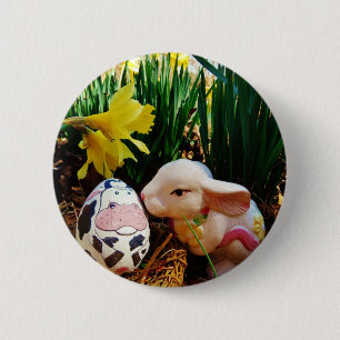 PaasBunny en koe-ei Ronde Button 5,7 Cm