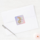 paasbunny en mandje vierkante sticker (Envelop)
