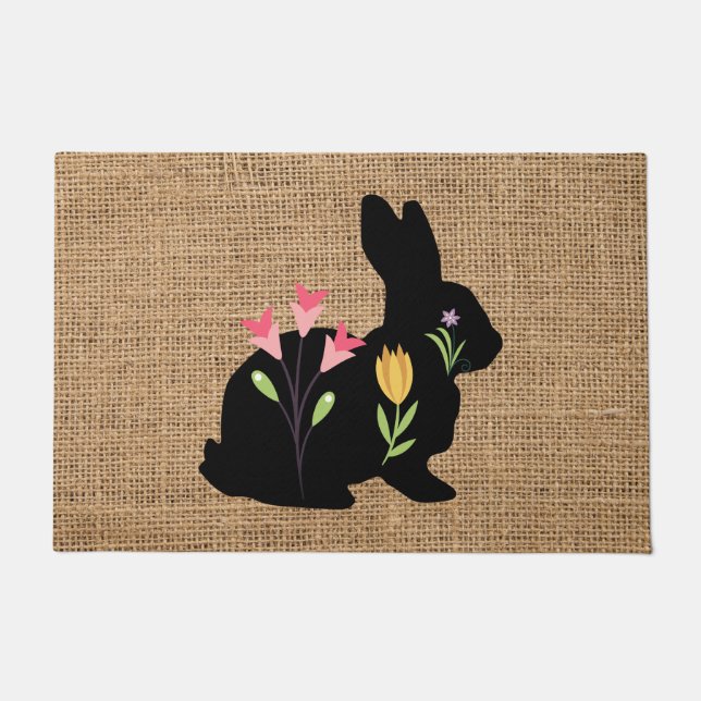 Paasbunny&Flowers burlap - bijtend Deurmat (Voorkant)
