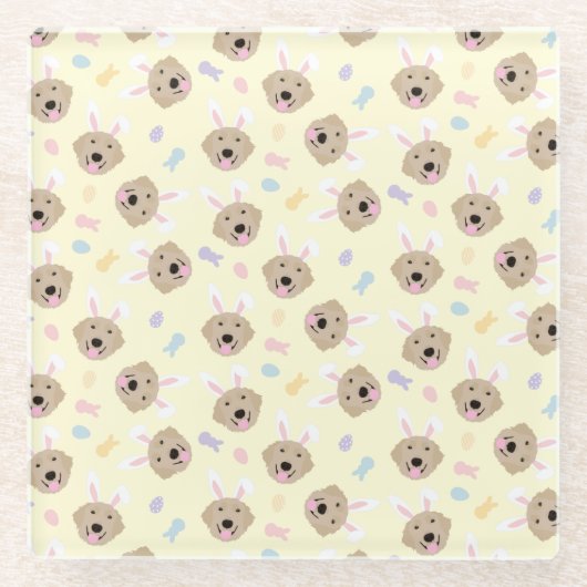 Paasbunny Golden Retriever Patroon Glazen Onderzetter (Voorkant)