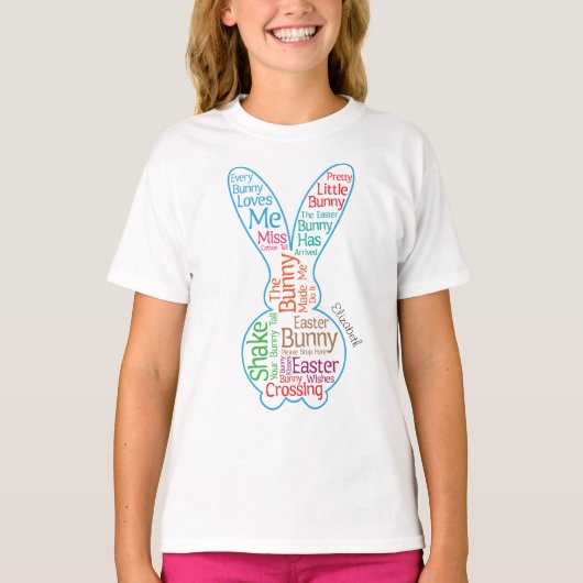 PaasBunny Graphic Word Cloud met naam Girl T-shirt (Voorkant)