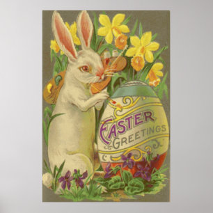 Paasbunny Painting Egg Daffodil Crocus Poster