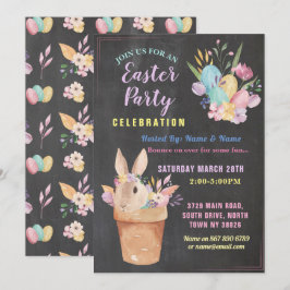 Paasbunny Party Egg Hunt Pink Chalk Basket Kaart