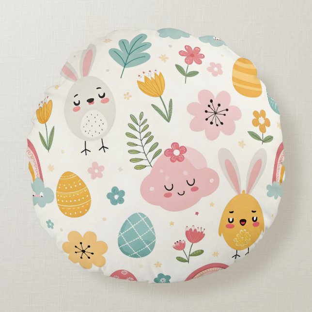paasbunny Pattern Rond Kussen (Voorkant)