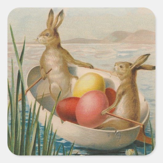 Paasbunny Rabbit Colored Egg Boat Vierkante Sticker (Voorkant)