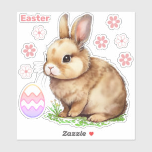 PaasBunny, Roze Bloemen en Paaseieren Sticker