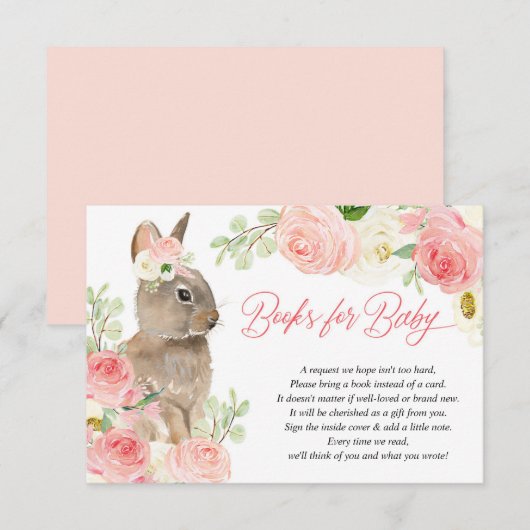 Paasbunny roze witte florale boeken voor baby informatiekaartje (Voorkant / Achterkant)