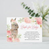 Paasbunny roze witte florale boeken voor baby informatiekaartje (Staand voorkant)