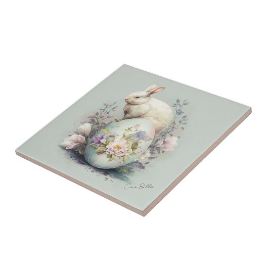 PaasBunny tussen Blooms Tegeltje (Zijkant)