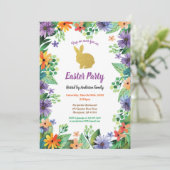 Paasbunny waterverf floral gold kaart (Staand voorkant)