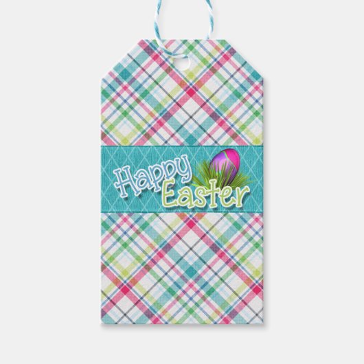 Paascadeau Label "Happy Easter"-stripe-patroon Cadeaulabel (Voorkant)