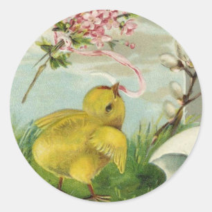  paaschick met bloemen ronde sticker