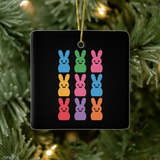 Paasdag Bunny Eggs Plaid Leopard Keramisch Ornament (Boom)