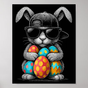 Paasdag Bunny Gezicht met Zonnebrillen Eieren Cool Poster