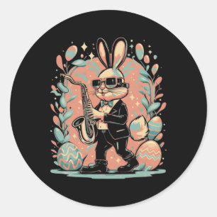 Paasdag Konijn Jazz Saxofoon Ronde Sticker