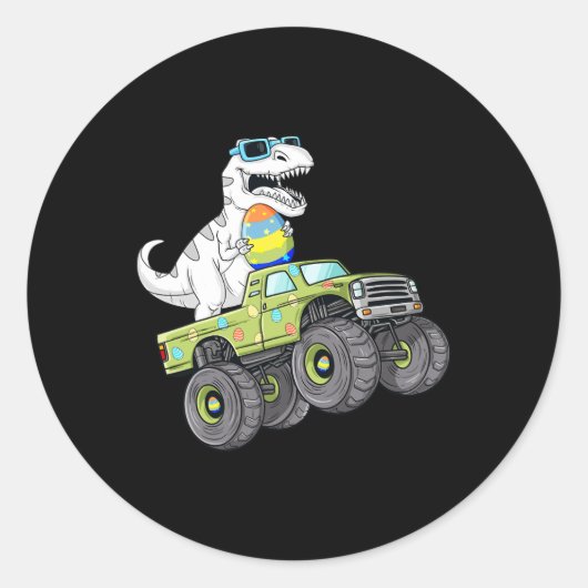 Paasdag T Rex Dino bestuurt een monsterwagen Ronde Sticker (Voorkant)