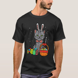 Paasdag zwarte kat konijntje oren paaseieren mand t-shirt