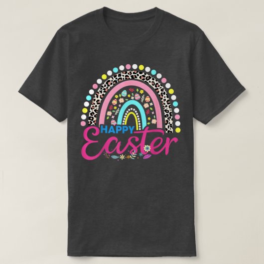 Paasdagregenboog met eitjes en paasbunny Happ T-shirt (Design voorkant)