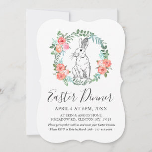 Paasdiner Bunny Boho Floral Waterverf nodigt uit Feestdagenkaart