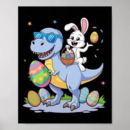 Paasdinosaurus T-rex en konijn met kleurrijke E Poster (Voorkant)