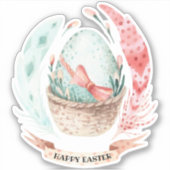 Paasei en veren boeket sticker (Voorkant)