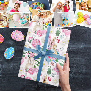 Paaseieren Bunny Floral Pastel Pioenen Waterverf Cadeaupapier