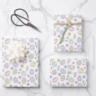 Paaseieren en Bloemen Pasteltinten Inpakpapier Vel