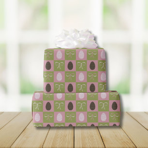 Paaseieren en bogen geruit cadeaupapier