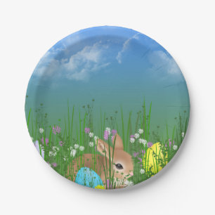 Paaseieren en bunny's van gras papieren bordje