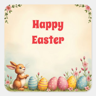 Paaseieren en Little Rabbit Populair Collectie Vierkante Sticker