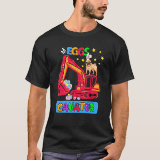 Paaseieren Graver Paashaas Pugs Hond Op Graafmachi T-shirt