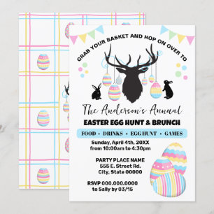 Paaseieren Hunt & Brunch Herten met konijnen Kaart