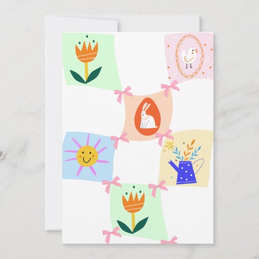 Paaseieren Hunt Wavy Checkerboard Bunny Brunch Bow Kaart (Achterkant)