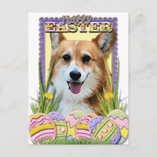 Paaseieren koekjes - Corgi Feestdagenkaart (Voorkant)