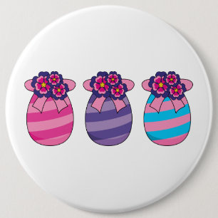 Paaseieren met bloemen en lint ronde button 6,0 cm