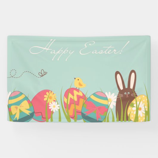 Paaseieren met chocolade Bunny binnenshuis decorte Spandoek (Horizontaal)