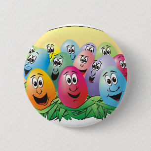 Paaseieren met gezichten in gras ronde button 5,7 cm