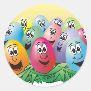 Paaseieren met gezichten in gras ronde sticker