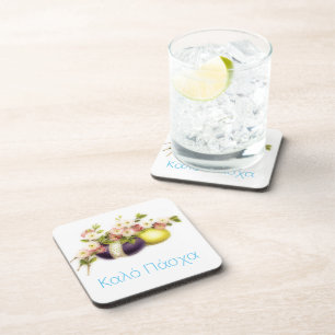 paaseieren met kersenbloei en Griekse tekst Bier Onderzetter