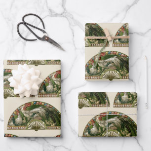 Paaseieren met kippen, vintage art nouveau inpakpapier vel