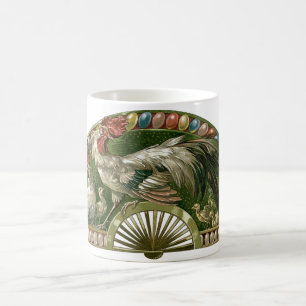Paaseieren met kippen, Vintage Art Nouveau Koffiemok