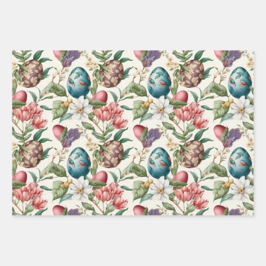 Paaseieren nostalgisch patroon nr. 4 inpakpapier vel (Voorkant)